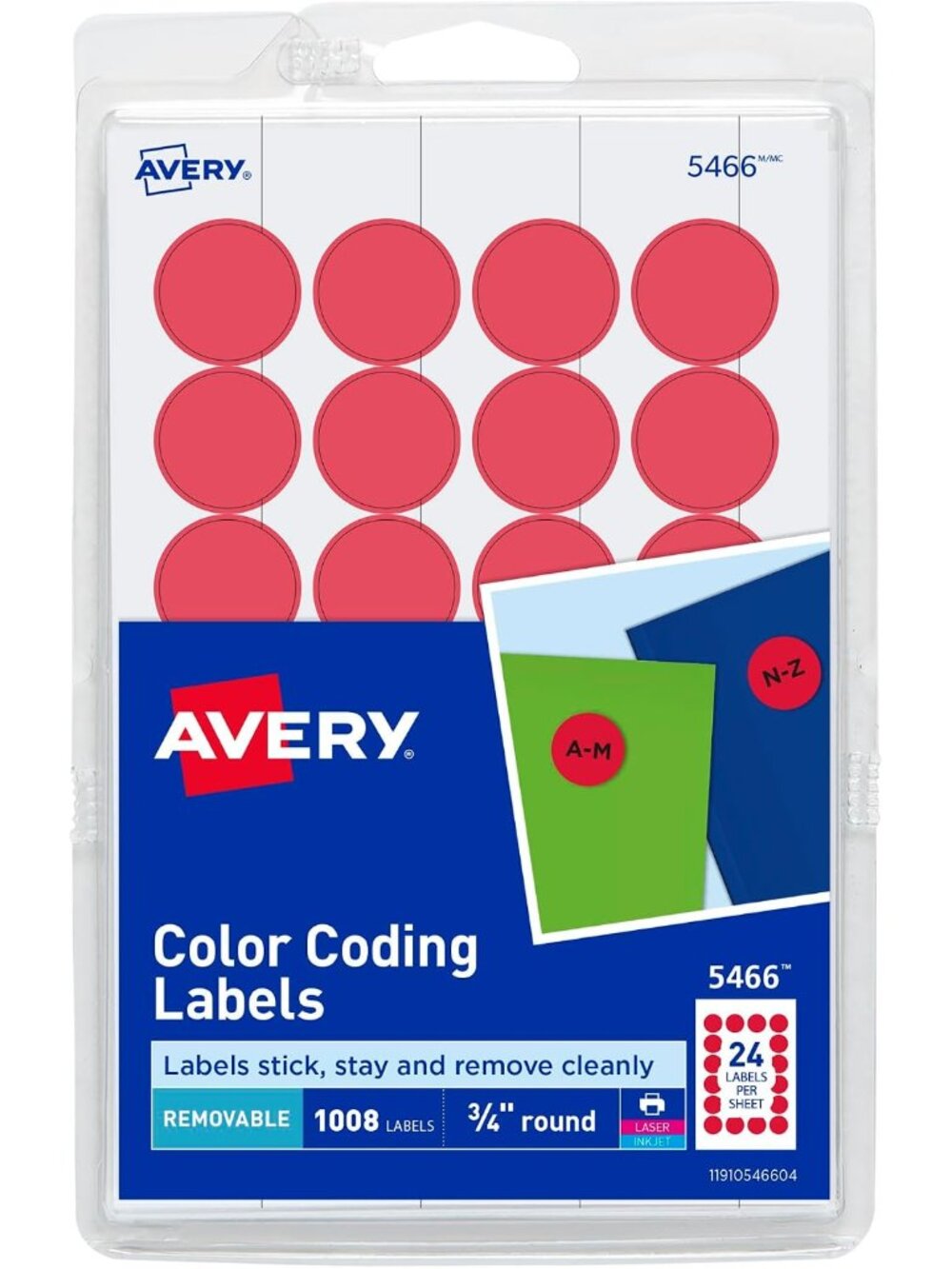 Print/Write Self-Adhesive Removable Labels, 0.75 Inch Diameter, Red, 1008 per Pa